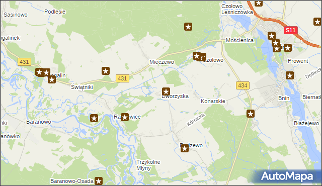 mapa Dworzyska gmina Kórnik, Dworzyska gmina Kórnik na mapie Targeo