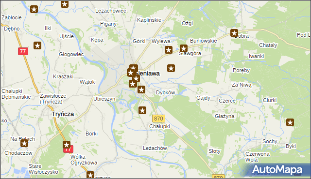 mapa Dybków gmina Sieniawa, Dybków gmina Sieniawa na mapie Targeo