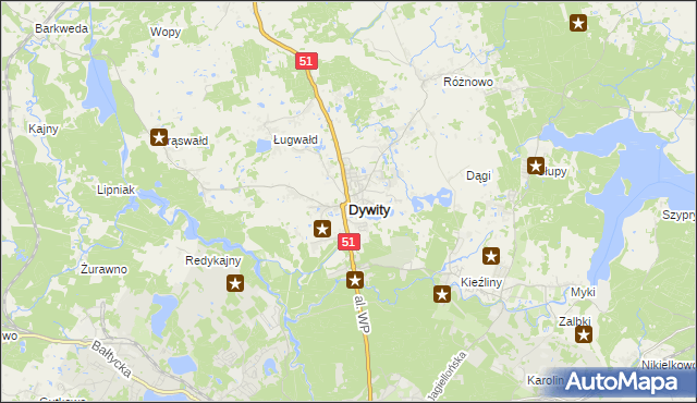 mapa Dywity, Dywity na mapie Targeo