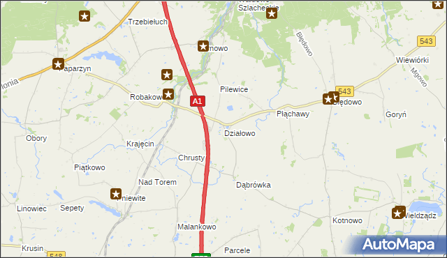 mapa Działowo, Działowo na mapie Targeo