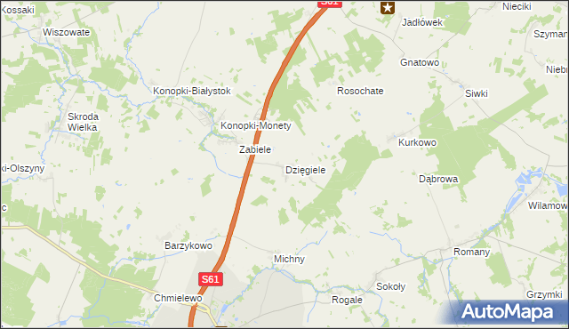 mapa Dzięgiele gmina Stawiski, Dzięgiele gmina Stawiski na mapie Targeo