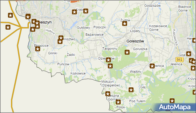 mapa Dzięgielów, Dzięgielów na mapie Targeo