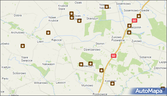 mapa Dzierżanowo gmina Mała Wieś, Dzierżanowo gmina Mała Wieś na mapie Targeo