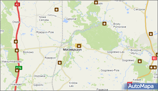 mapa Dzierżążno gmina Morzeszczyn, Dzierżążno gmina Morzeszczyn na mapie Targeo