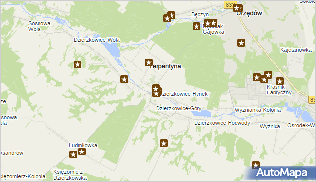 mapa Dzierzkowice-Rynek, Dzierzkowice-Rynek na mapie Targeo