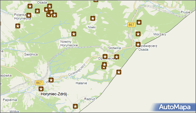 mapa Dziewięcierz, Dziewięcierz na mapie Targeo