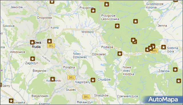 mapa Dzikowiec gmina Nowa Ruda, Dzikowiec gmina Nowa Ruda na mapie Targeo