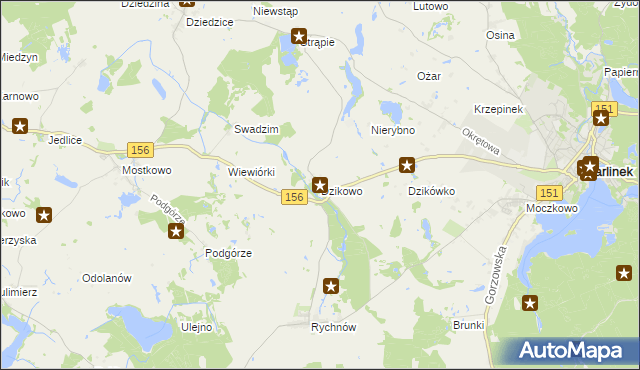 mapa Dzikowo gmina Barlinek, Dzikowo gmina Barlinek na mapie Targeo