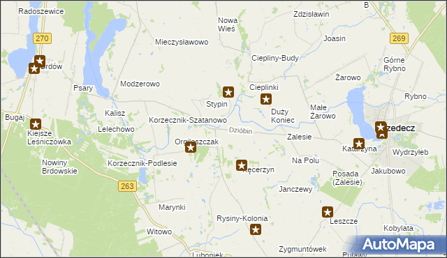 mapa Dzióbin, Dzióbin na mapie Targeo