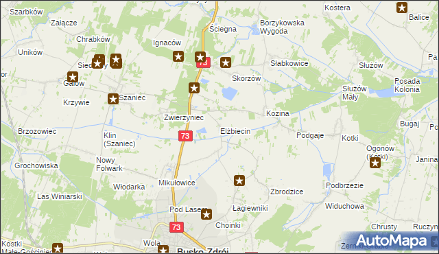 mapa Elżbiecin gmina Busko-Zdrój, Elżbiecin gmina Busko-Zdrój na mapie Targeo