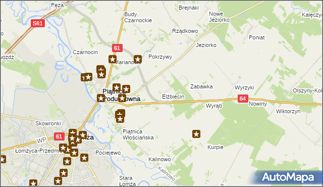 mapa Elżbiecin gmina Piątnica, Elżbiecin gmina Piątnica na mapie Targeo