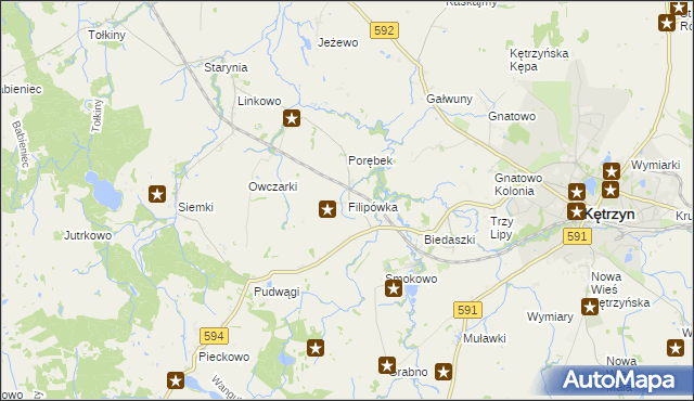 mapa Filipówka gmina Kętrzyn, Filipówka gmina Kętrzyn na mapie Targeo