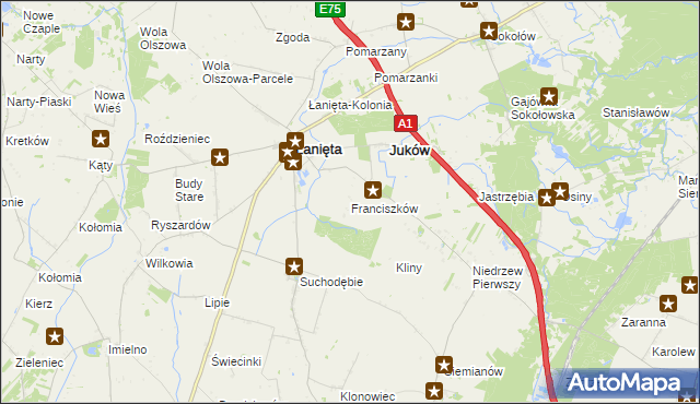 mapa Franciszków gmina Łanięta, Franciszków gmina Łanięta na mapie Targeo