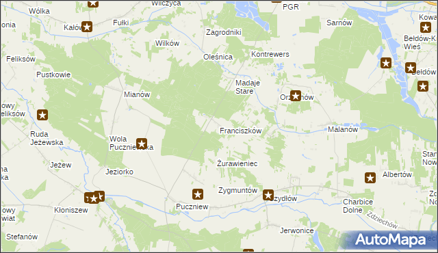 mapa Franciszków gmina Lutomiersk, Franciszków gmina Lutomiersk na mapie Targeo