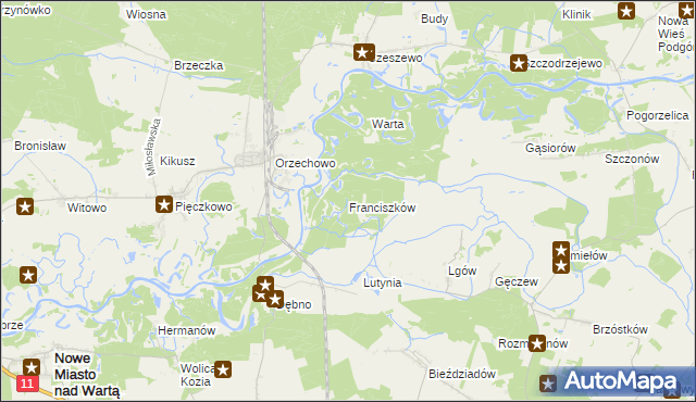mapa Franciszków gmina Nowe Miasto nad Wartą, Franciszków gmina Nowe Miasto nad Wartą na mapie Targeo