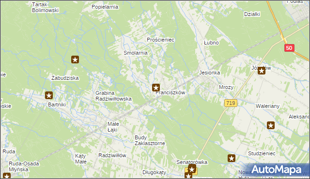 mapa Franciszków gmina Wiskitki, Franciszków gmina Wiskitki na mapie Targeo