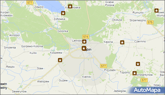 mapa Gąbin powiat płocki, Gąbin powiat płocki na mapie Targeo