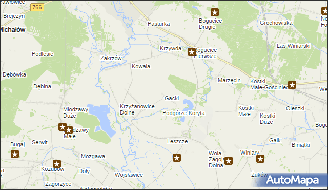 mapa Gacki gmina Pińczów, Gacki gmina Pińczów na mapie Targeo