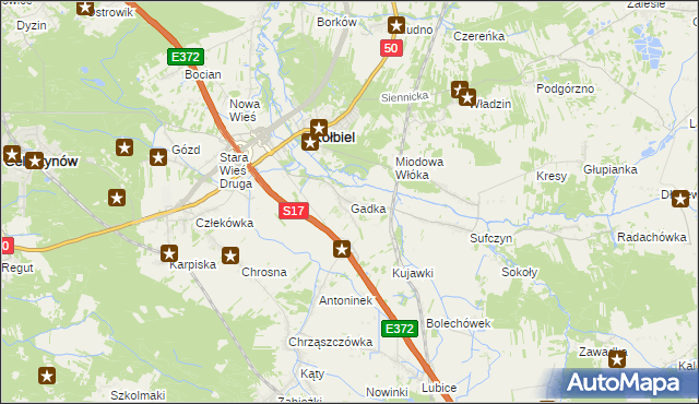 mapa Gadka gmina Kołbiel, Gadka gmina Kołbiel na mapie Targeo