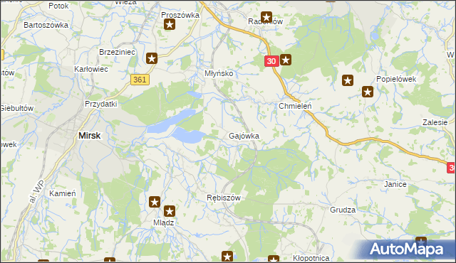 mapa Gajówka gmina Mirsk, Gajówka gmina Mirsk na mapie Targeo