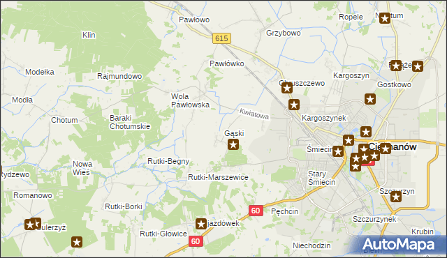 mapa Gąski gmina Ciechanów, Gąski gmina Ciechanów na mapie Targeo