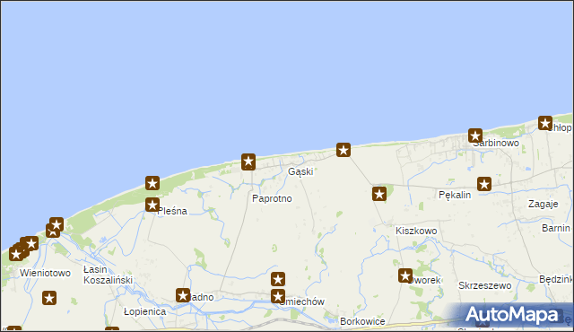 mapa Gąski gmina Mielno, Gąski gmina Mielno na mapie Targeo