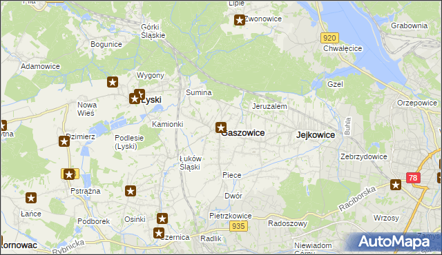 mapa Gaszowice powiat rybnicki, Gaszowice powiat rybnicki na mapie Targeo