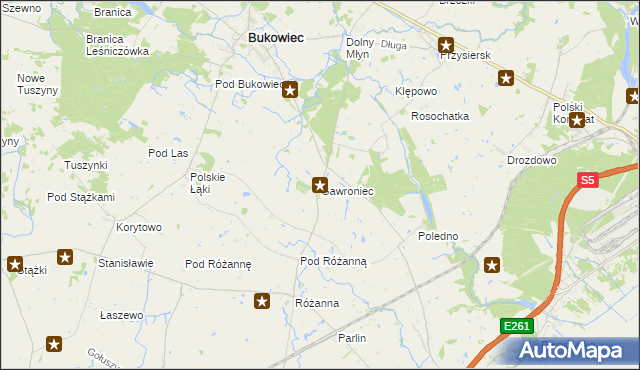 mapa Gawroniec gmina Bukowiec, Gawroniec gmina Bukowiec na mapie Targeo