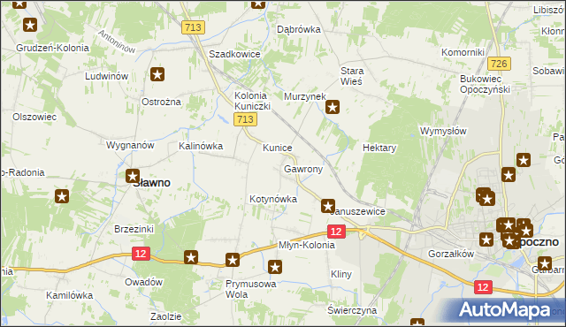 mapa Gawrony gmina Sławno, Gawrony gmina Sławno na mapie Targeo