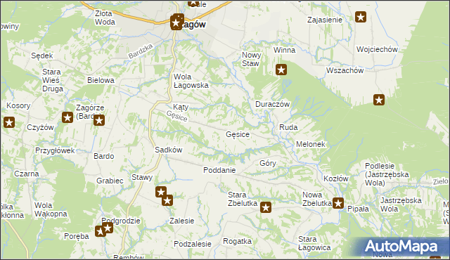 mapa Gęsice gmina Łagów, Gęsice gmina Łagów na mapie Targeo