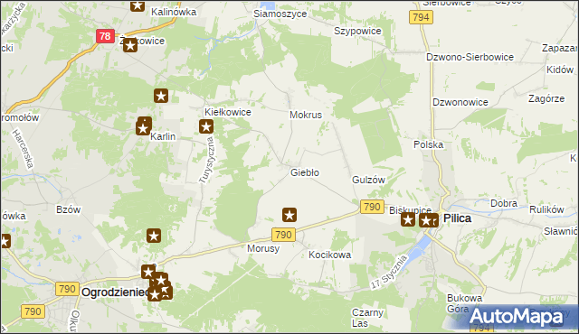 mapa Giebło, Giebło na mapie Targeo