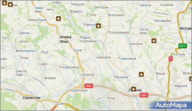 mapa Giebułtów gmina Wielka Wieś, Giebułtów gmina Wielka Wieś na mapie Targeo