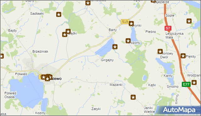 mapa Girgajny, Girgajny na mapie Targeo