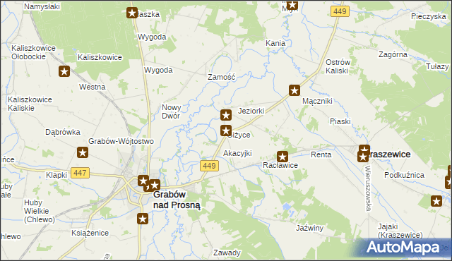 mapa Giżyce gmina Grabów nad Prosną, Giżyce gmina Grabów nad Prosną na mapie Targeo