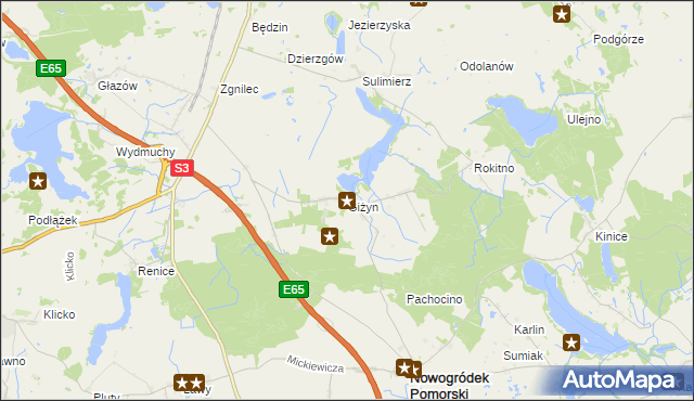 mapa Giżyn gmina Nowogródek Pomorski, Giżyn gmina Nowogródek Pomorski na mapie Targeo