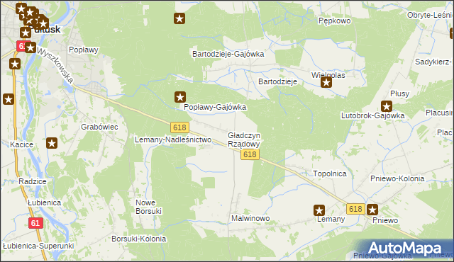 mapa Gładczyn Rządowy, Gładczyn Rządowy na mapie Targeo