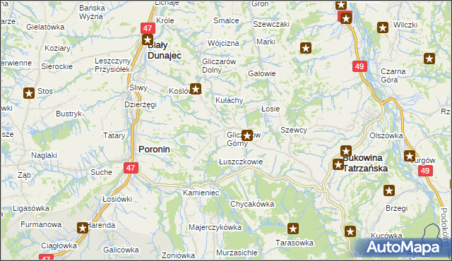mapa Gliczarów Górny, Gliczarów Górny na mapie Targeo