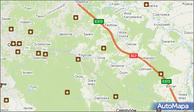 mapa Glina gmina Celestynów, Glina gmina Celestynów na mapie Targeo