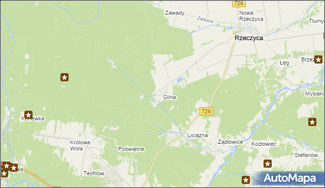 mapa Glina gmina Rzeczyca, Glina gmina Rzeczyca na mapie Targeo