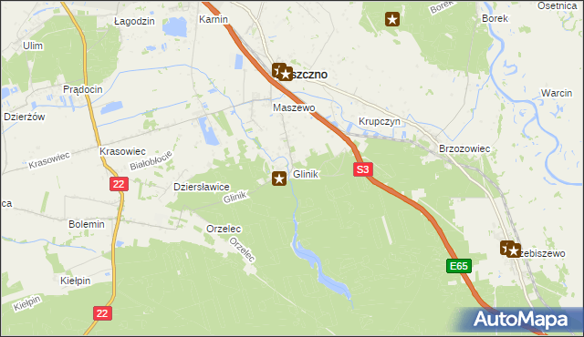 mapa Glinik gmina Deszczno, Glinik gmina Deszczno na mapie Targeo