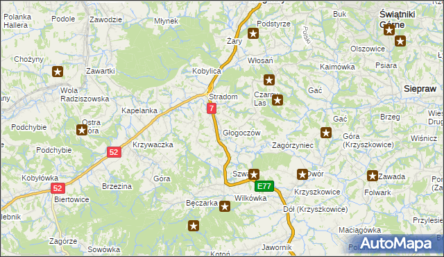 mapa Głogoczów, Głogoczów na mapie Targeo