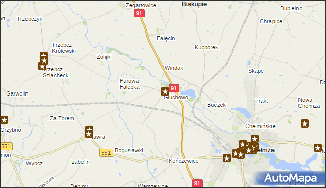 mapa Głuchowo gmina Chełmża, Głuchowo gmina Chełmża na mapie Targeo