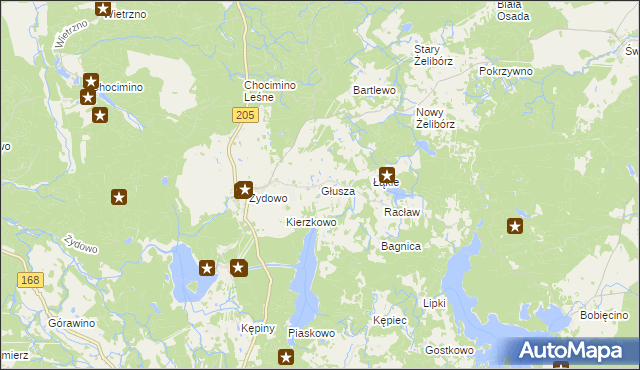 mapa Głusza gmina Polanów, Głusza gmina Polanów na mapie Targeo
