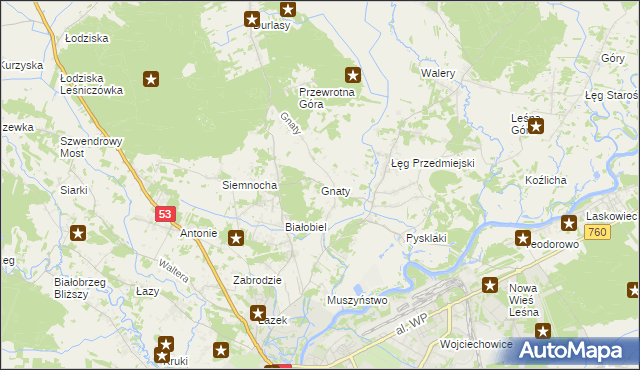 mapa Gnaty gmina Lelis, Gnaty gmina Lelis na mapie Targeo