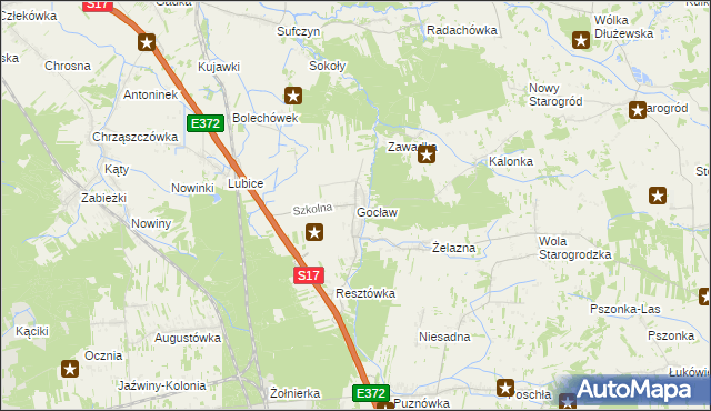 mapa Gocław gmina Pilawa, Gocław gmina Pilawa na mapie Targeo