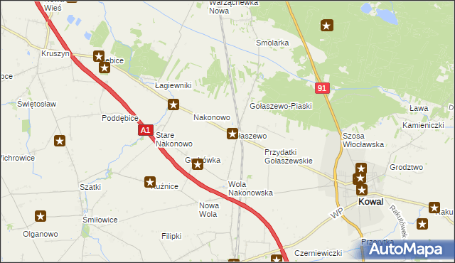 mapa Gołaszewo gmina Kowal, Gołaszewo gmina Kowal na mapie Targeo