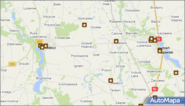 mapa Gole gmina Lubień Kujawski, Gole gmina Lubień Kujawski na mapie Targeo