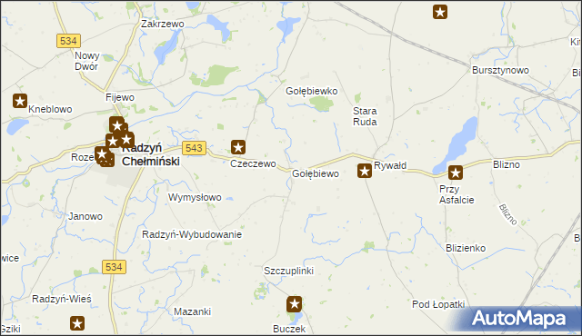 mapa Gołębiewo gmina Radzyń Chełmiński, Gołębiewo gmina Radzyń Chełmiński na mapie Targeo