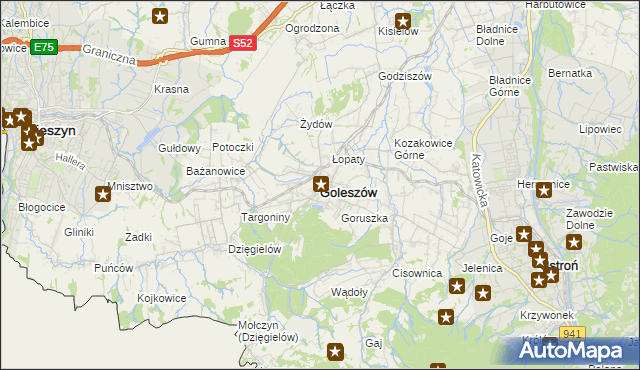 mapa Goleszów powiat cieszyński, Goleszów powiat cieszyński na mapie Targeo