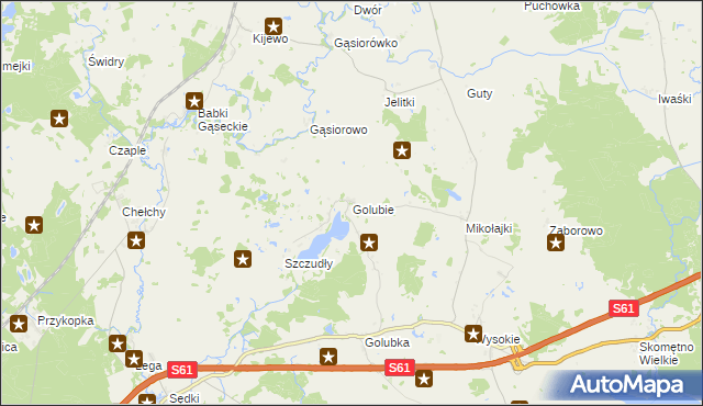 mapa Golubie gmina Kalinowo, Golubie gmina Kalinowo na mapie Targeo